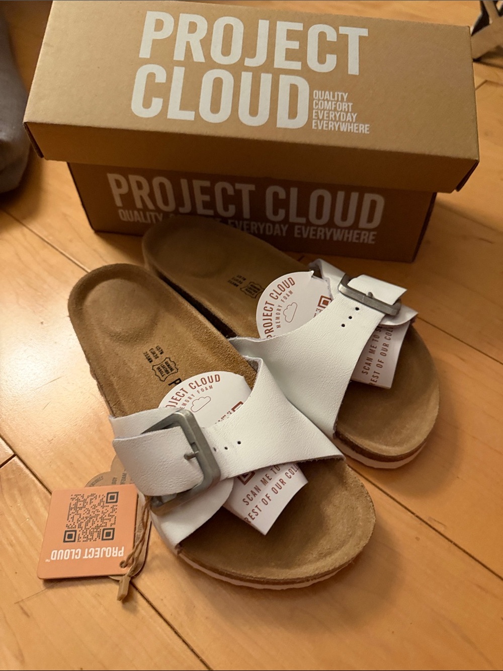 Project Cloud Women's White Buckle Slide Sandals
